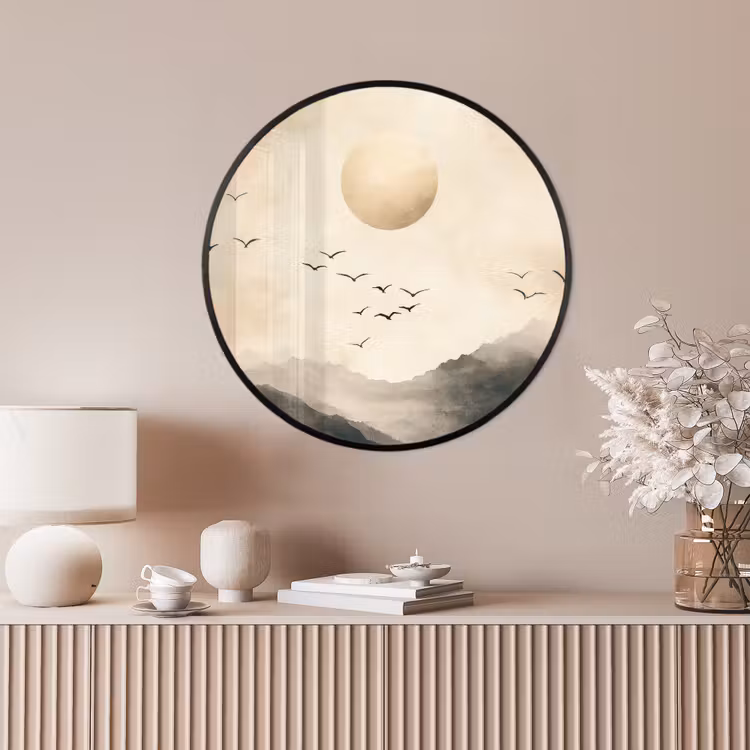 Ronde fotolijst - Landschap - Japandi - vogel — 4