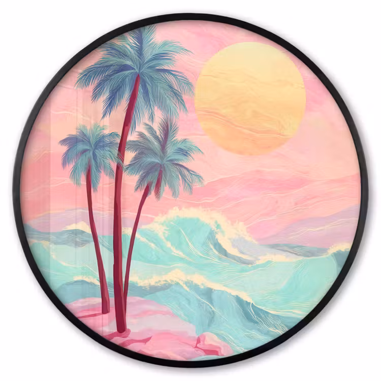 Ronde fotolijst - Palmbomen - Golven - Zee — 1