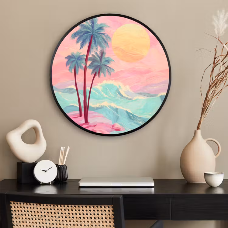 Ronde fotolijst - Palmbomen - Golven - Zee — 2