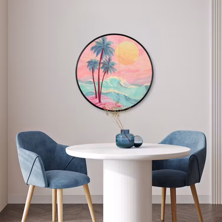 Ronde fotolijst - Palmbomen - Golven - Zee — 3