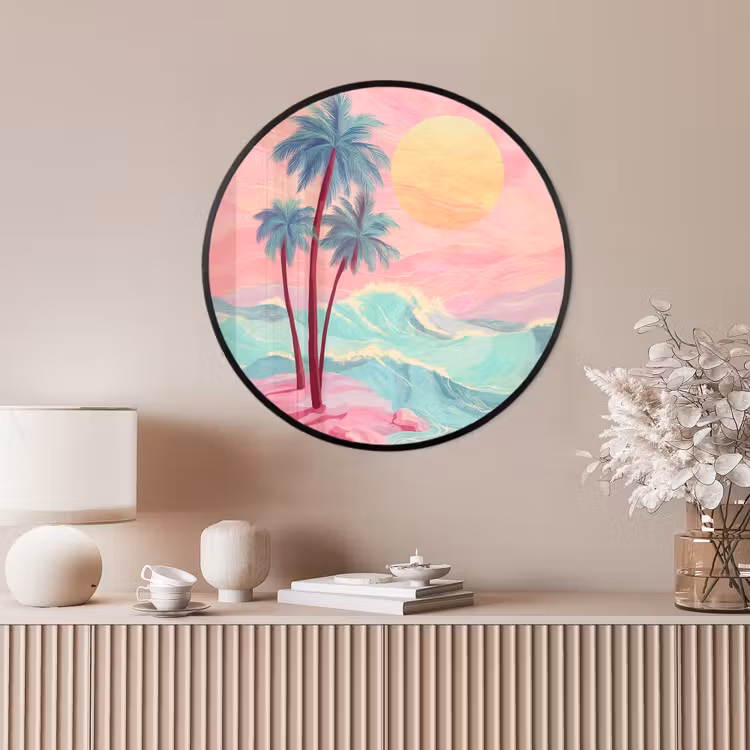 Ronde fotolijst - Palmbomen - Golven - Zee — 4