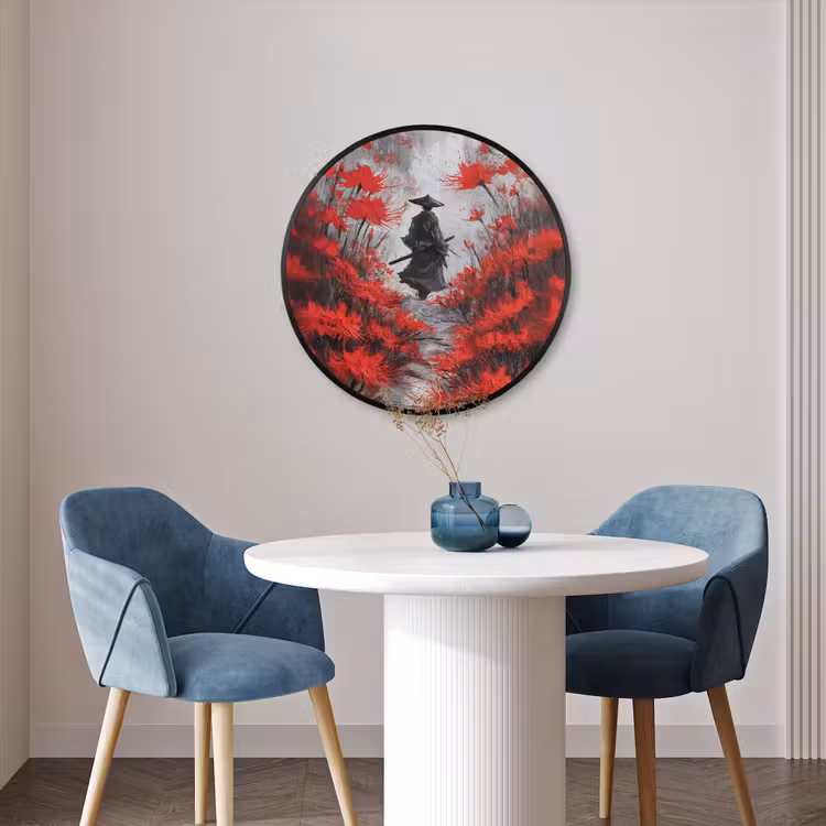 Ronde fotolijst - Rode bloemen - mistig - Man — 3