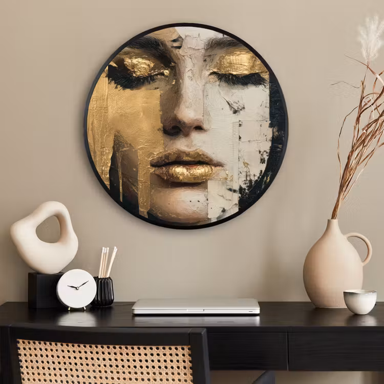 Ronde fotolijst - Abstract - Goud - Gezicht - Lippen — 2
