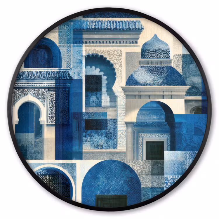 Ronde fotolijst - Abstract - Islamitisch - Blauw - Wit — 1