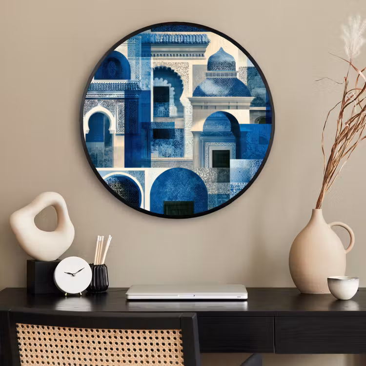 Ronde fotolijst - Abstract - Islamitisch - Blauw - Wit — 2