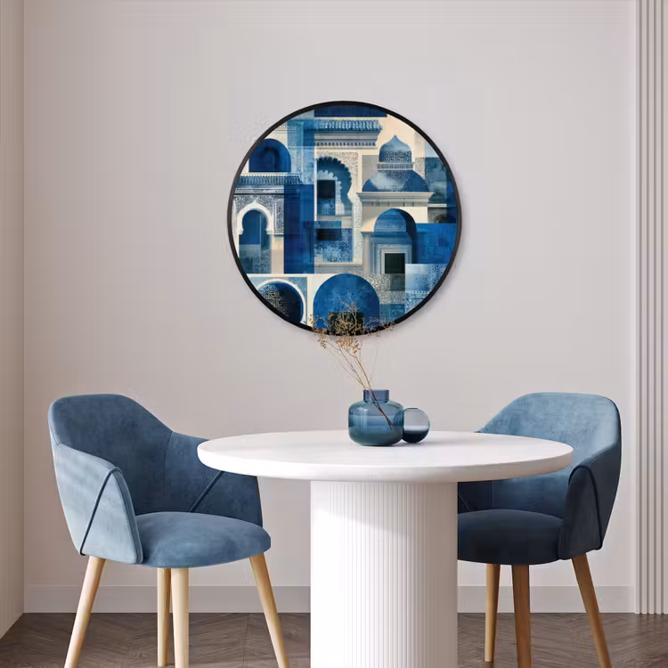 Ronde fotolijst - Abstract - Islamitisch - Blauw - Wit — 3