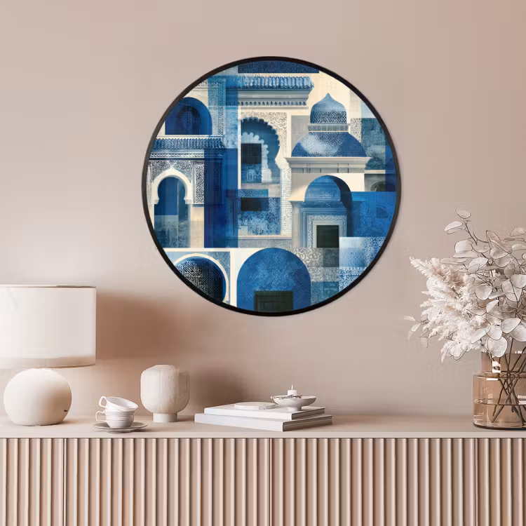 Ronde fotolijst - Abstract - Islamitisch - Blauw - Wit — 4