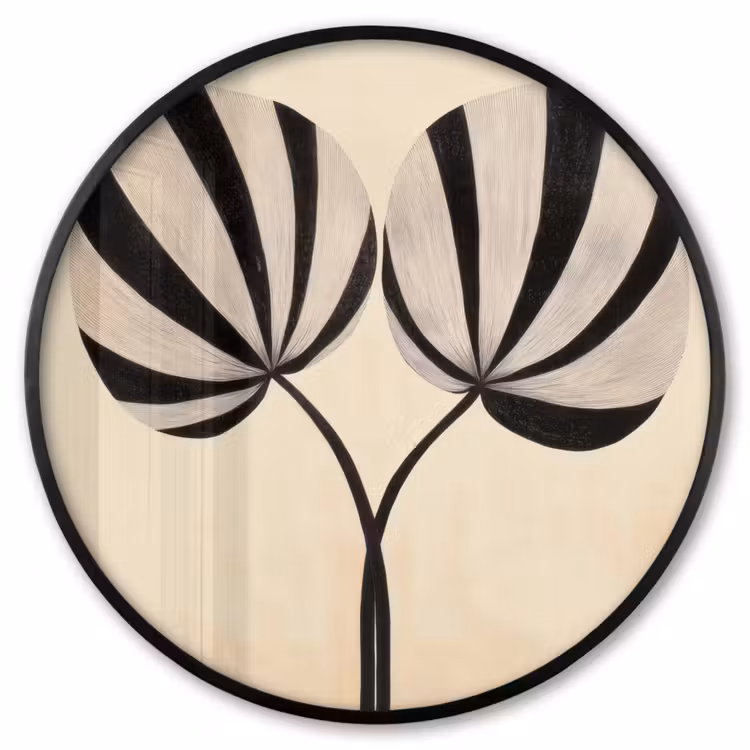 Ronde fotolijst - Bladeren - Gestreept - Stengel - Beige — 1