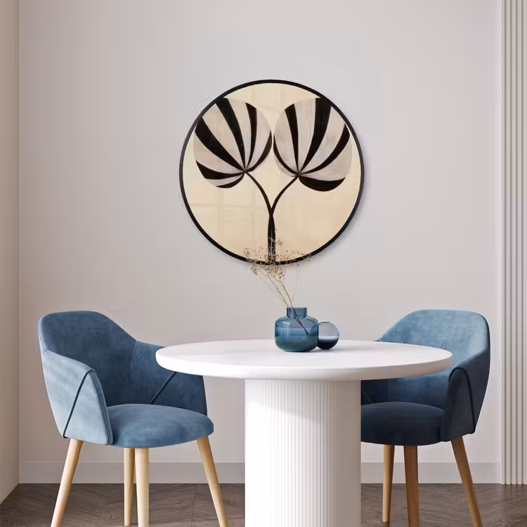 Ronde fotolijst - Bladeren - Gestreept - Stengel - Beige — 3