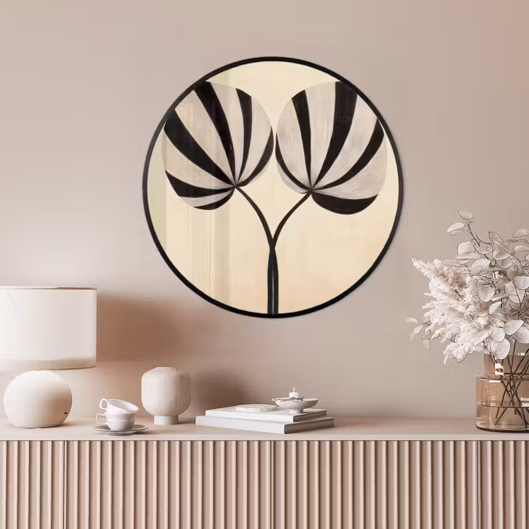 Ronde fotolijst - Bladeren - Gestreept - Stengel - Beige — 4