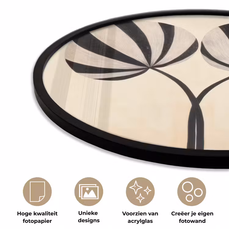 Ronde fotolijst - Bladeren - Gestreept - Stengel - Beige — 5