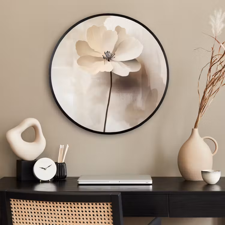 Ronde fotolijst - Bloem - Beige - Verf - Schaduw — 2