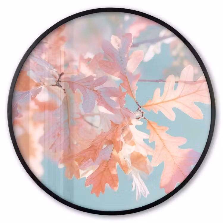 Ronde fotolijst - Eikenbladeren - Takken - Roze — 1