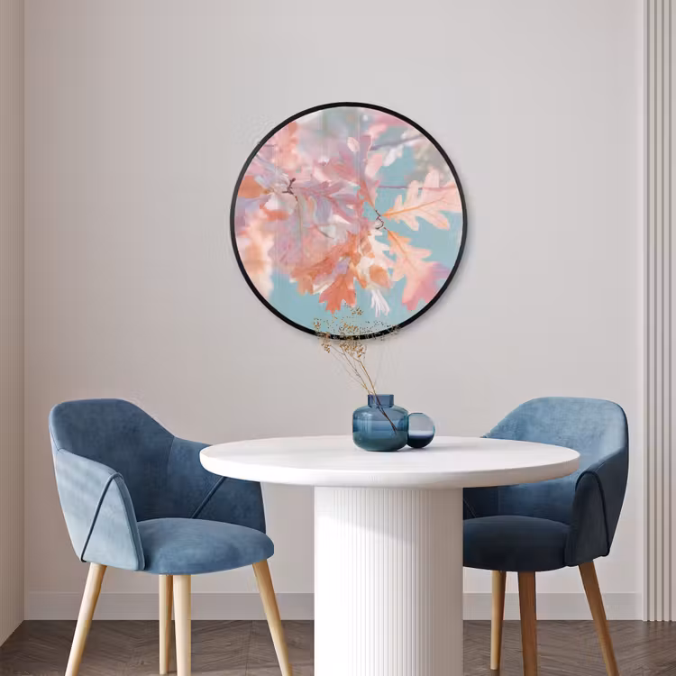 Ronde fotolijst - Eikenbladeren - Takken - Roze — 3