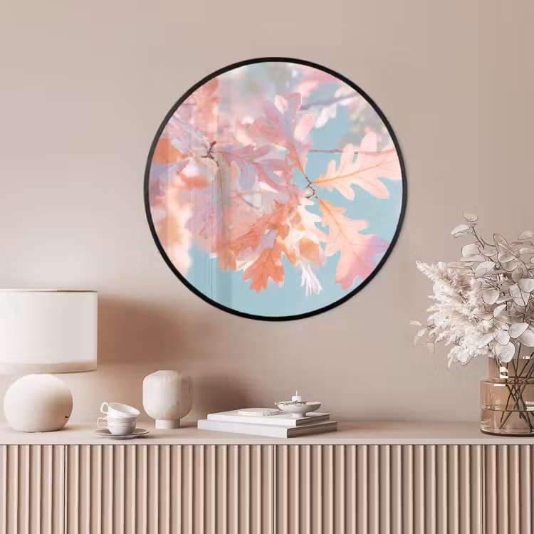 Ronde fotolijst - Eikenbladeren - Takken - Roze — 4