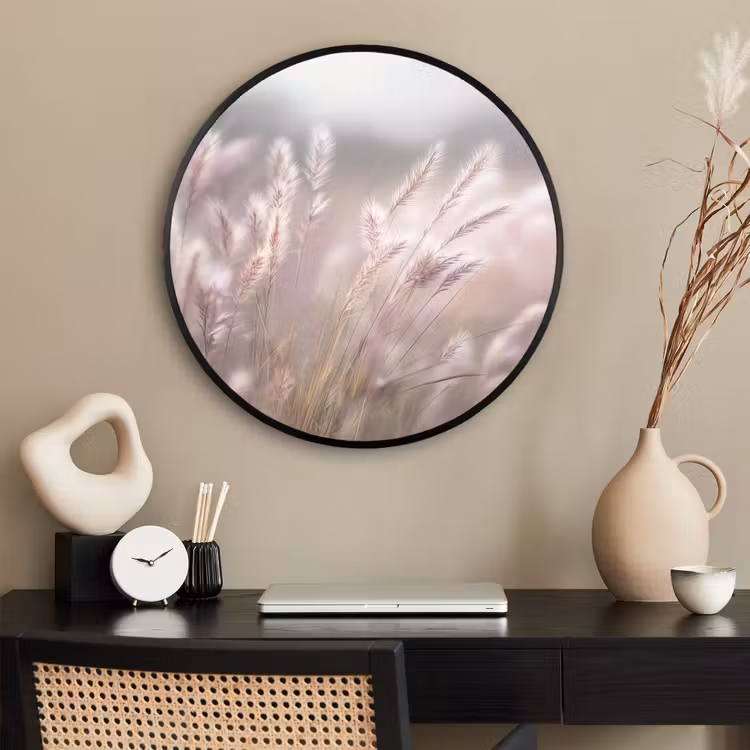 Ronde fotolijst - Graspluimen - Wind - Beige - Mistig — 2