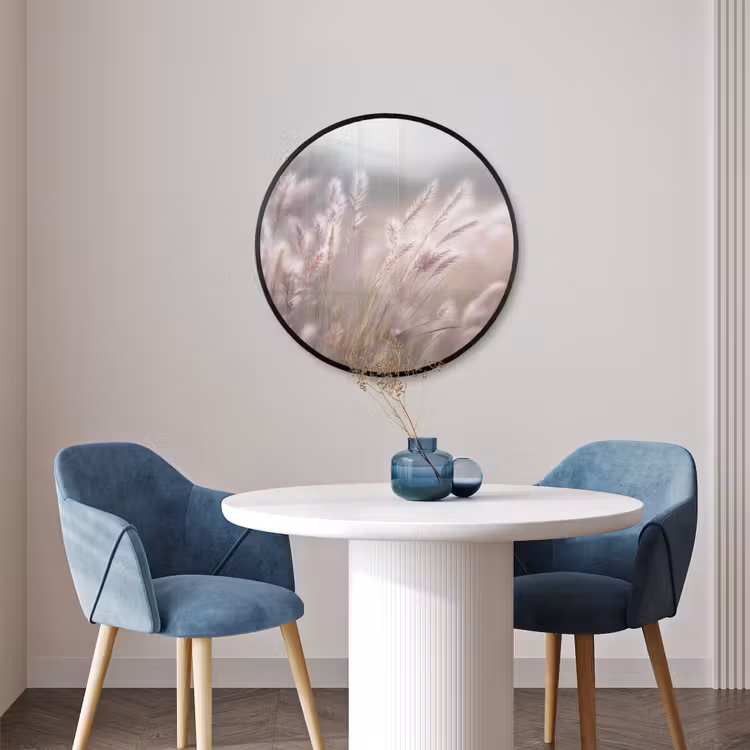 Ronde fotolijst - Graspluimen - Wind - Beige - Mistig — 3