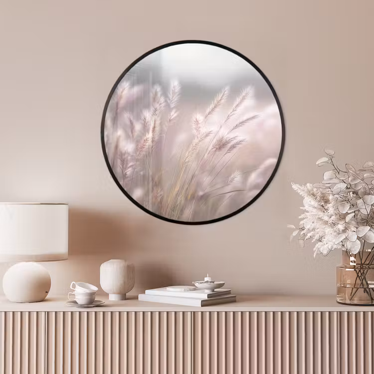 Ronde fotolijst - Graspluimen - Wind - Beige - Mistig — 4