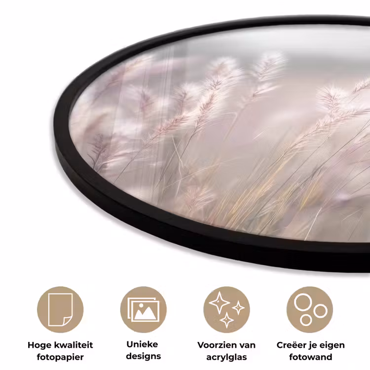 Ronde fotolijst - Graspluimen - Wind - Beige - Mistig — 5