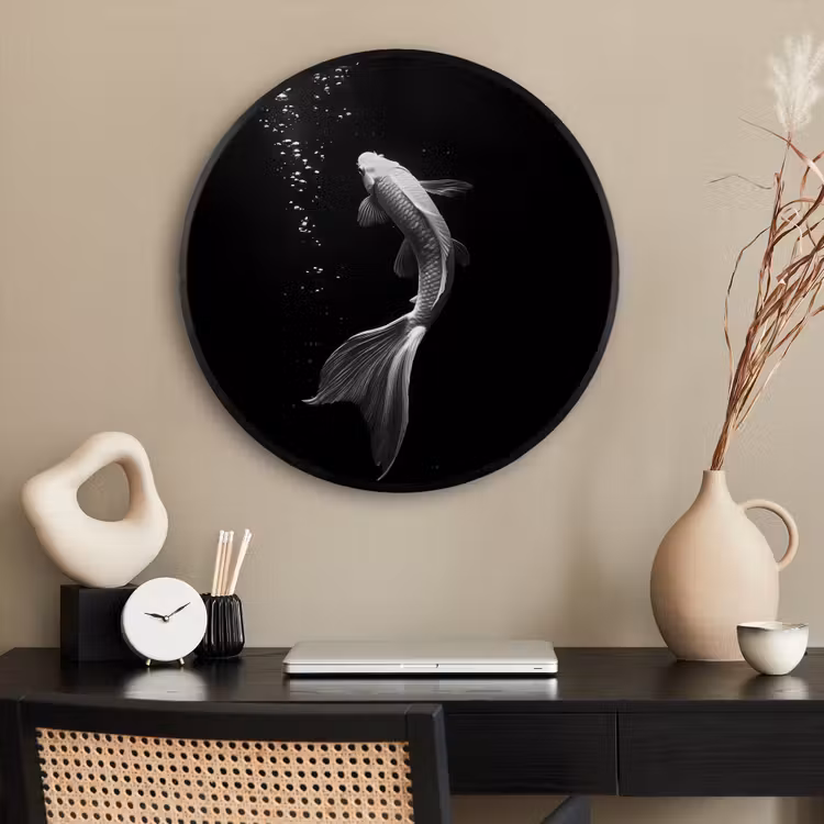 Ronde fotolijst - Koi - Vis - Wit - Zwart — 2