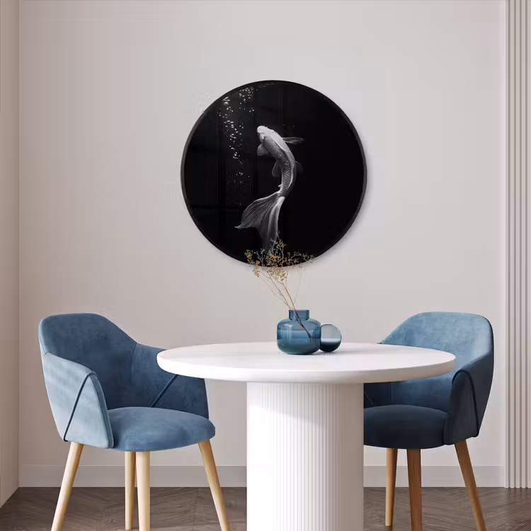 Ronde fotolijst - Koi - Vis - Wit - Zwart — 3