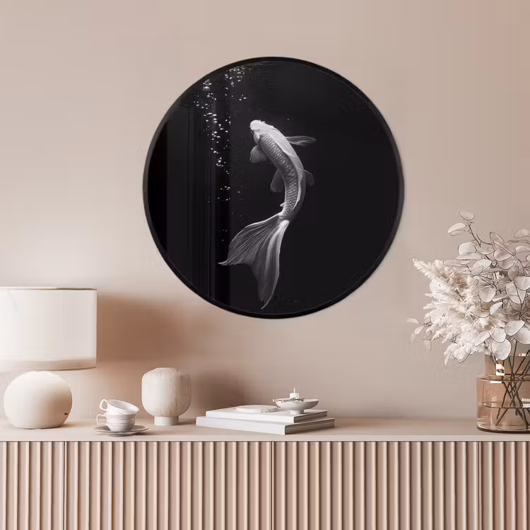 Ronde fotolijst - Koi - Vis - Wit - Zwart — 4