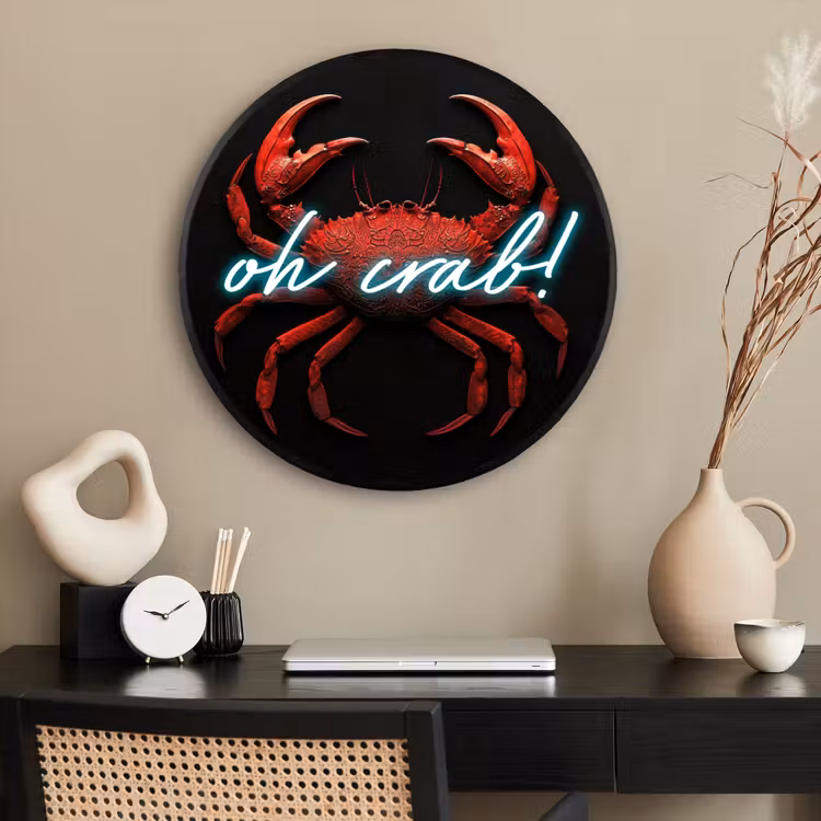 Ronde fotolijst - Krab - Rood - Neon - Quote — 2