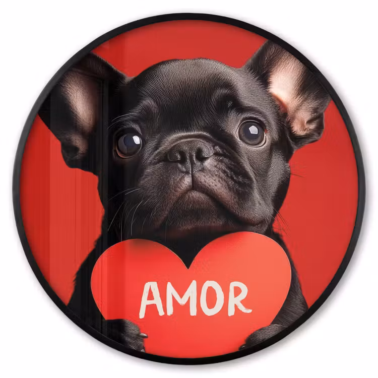 Ronde fotolijst - Amor - Hond - Hartje - Rood — 1