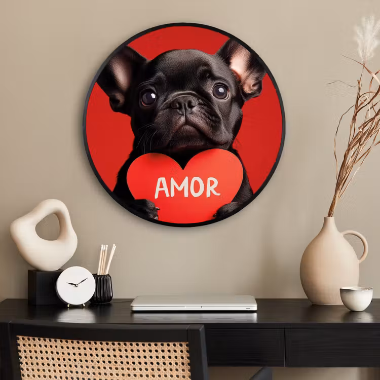 Ronde fotolijst - Amor - Hond - Hartje - Rood — 2