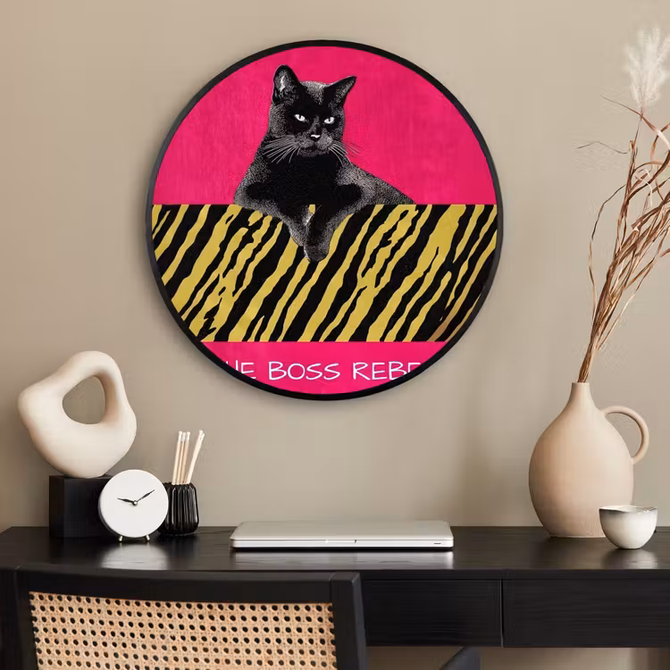 Ronde fotolijst - Kat - Baas - Roze - Tijgerprint — 2