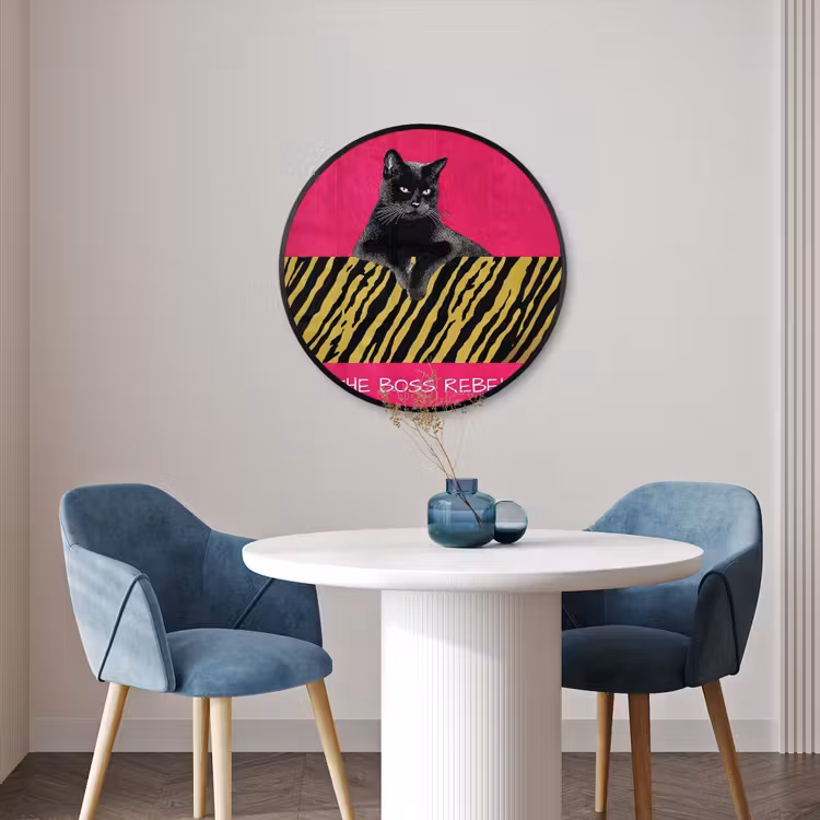 Ronde fotolijst - Kat - Baas - Roze - Tijgerprint — 3