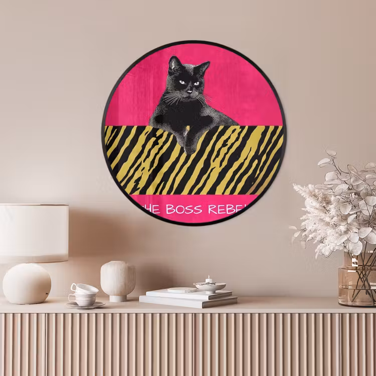 Ronde fotolijst - Kat - Baas - Roze - Tijgerprint — 4