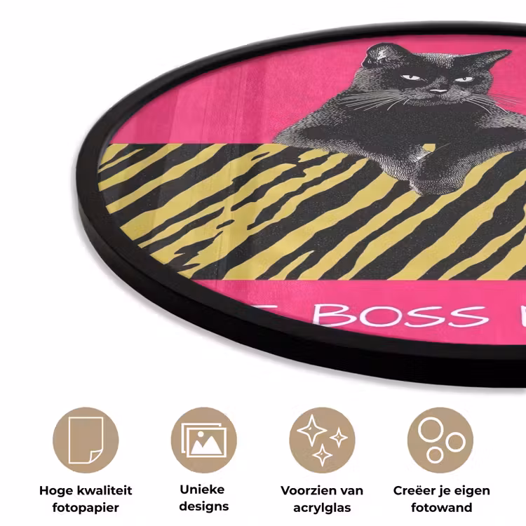 Ronde fotolijst - Kat - Baas - Roze - Tijgerprint — 5