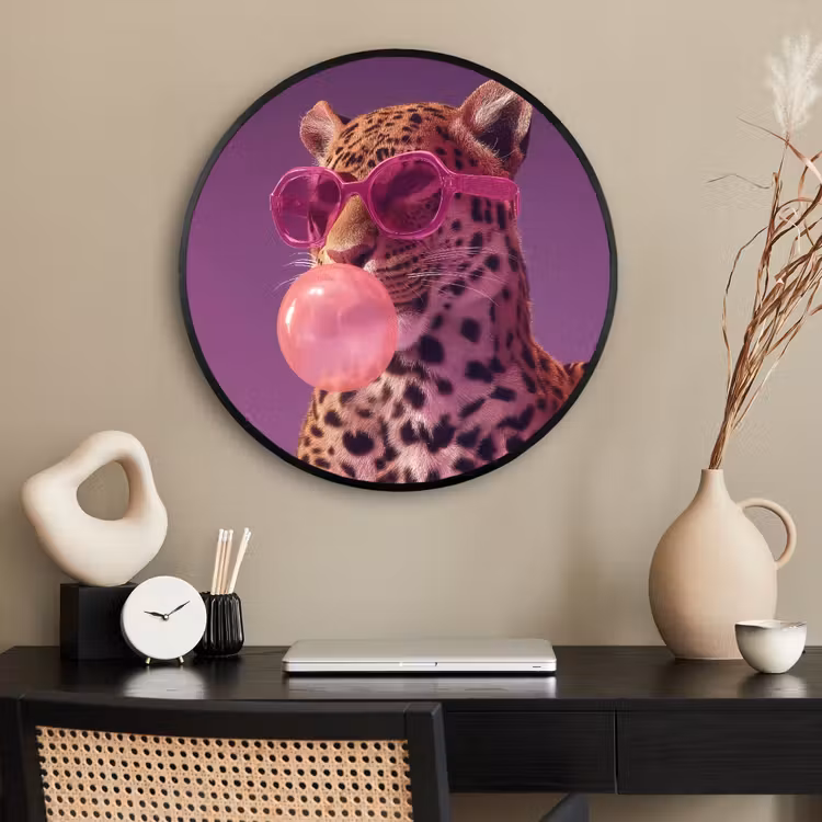 Ronde fotolijst - Panter - Zonnebril - Kauwgombel - Roze — 2