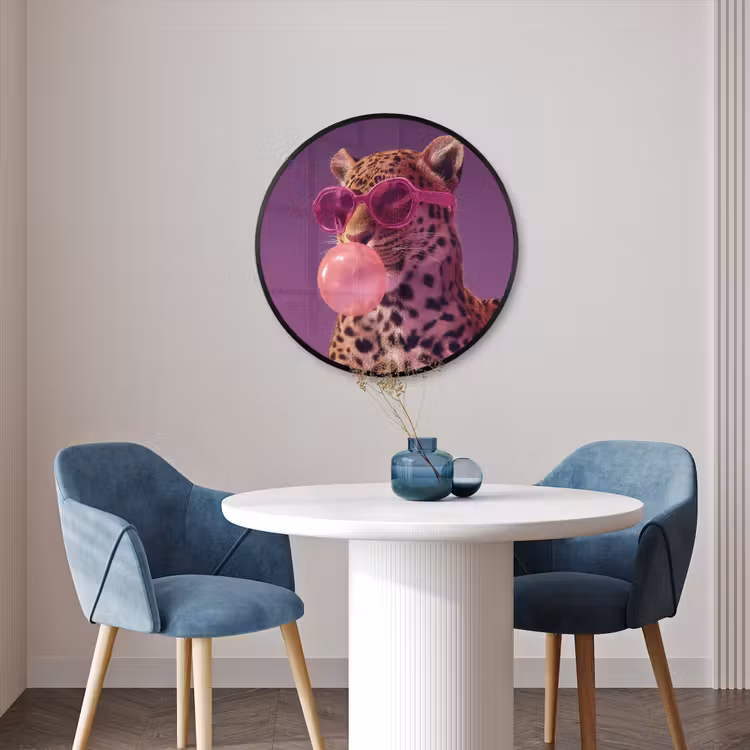 Ronde fotolijst - Panter - Zonnebril - Kauwgombel - Roze — 3