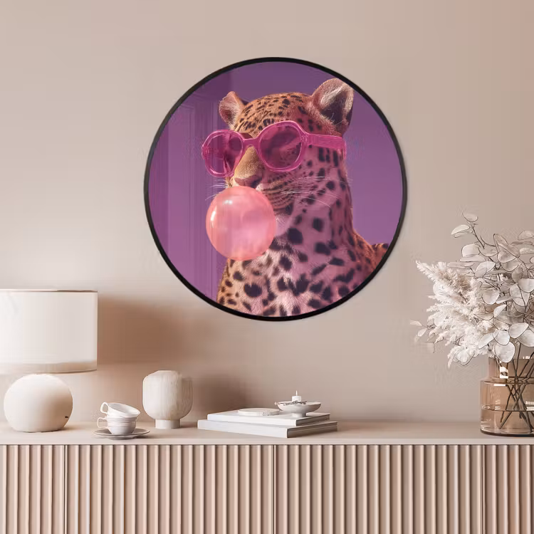 Ronde fotolijst - Panter - Zonnebril - Kauwgombel - Roze — 4