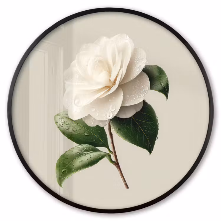 Ronde fotolijst - Cameliabloem - Wit - Groen — 1