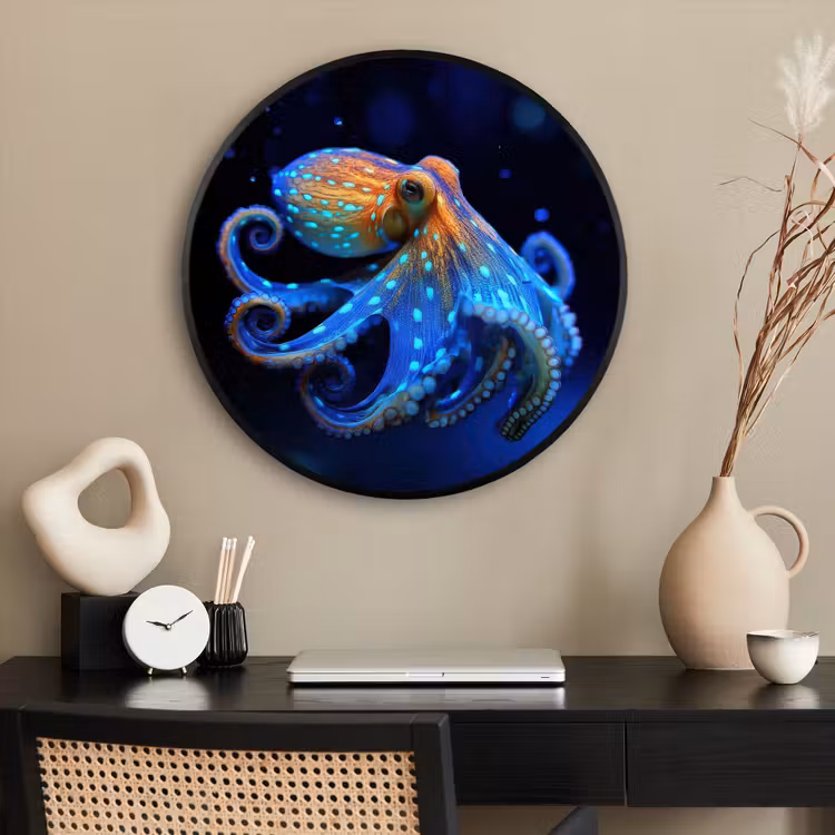 Ronde fotolijst - Octopus - Stippen - Blauw - Zee — 2