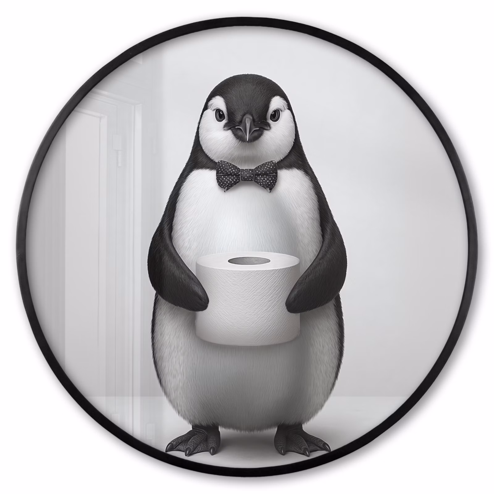 Ronde fotolijst - Pinguïn - WC rol - Wit — 1