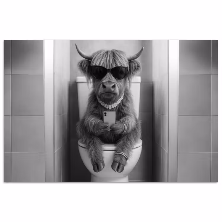 Poster - Stier - Telefoon - Toilet - Zwart - Wit — 1
