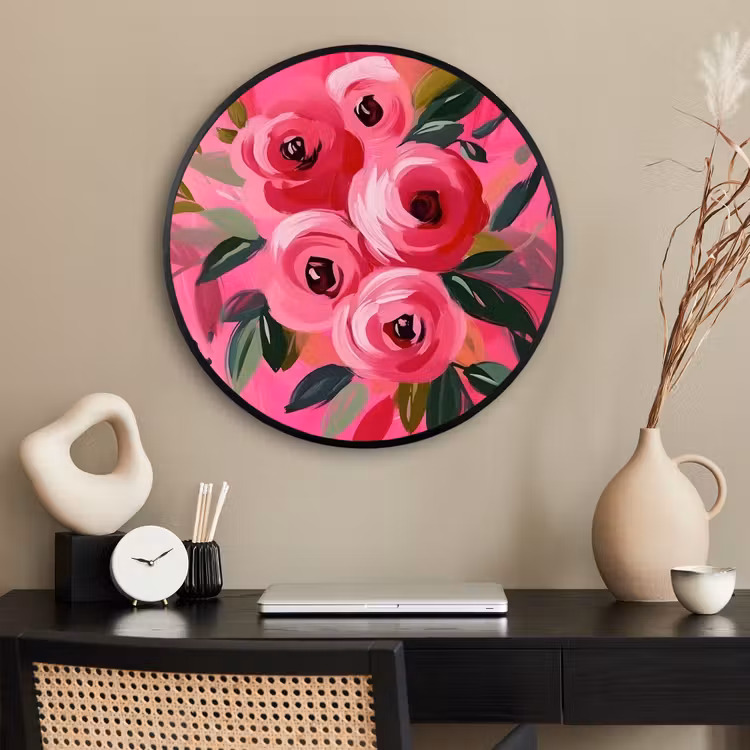Ronde fotolijst - Bloemen - Verf - Roze — 2