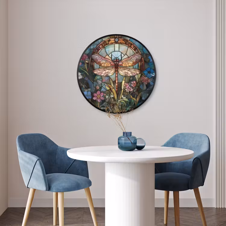 Ronde fotolijst - Libelle - Mozaïek - Bloemen - Kleurrijk — 3