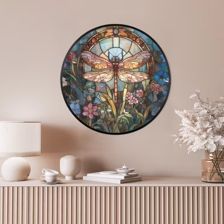 Ronde fotolijst - Libelle - Mozaïek - Bloemen - Kleurrijk — 4