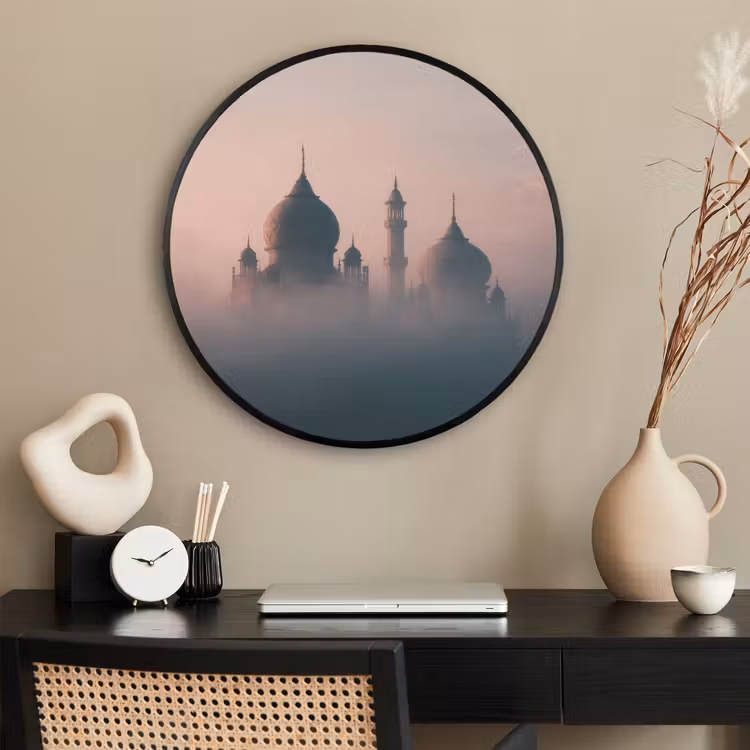 Ronde fotolijst - Moskee - Minaretten - mist - Islamitisch — 2