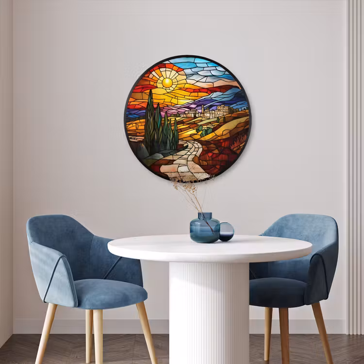 Ronde fotolijst - Mozaïek - Zon - Landschap - Dorp — 3