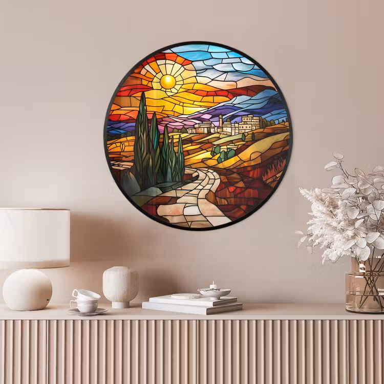 Ronde fotolijst - Mozaïek - Zon - Landschap - Dorp — 4