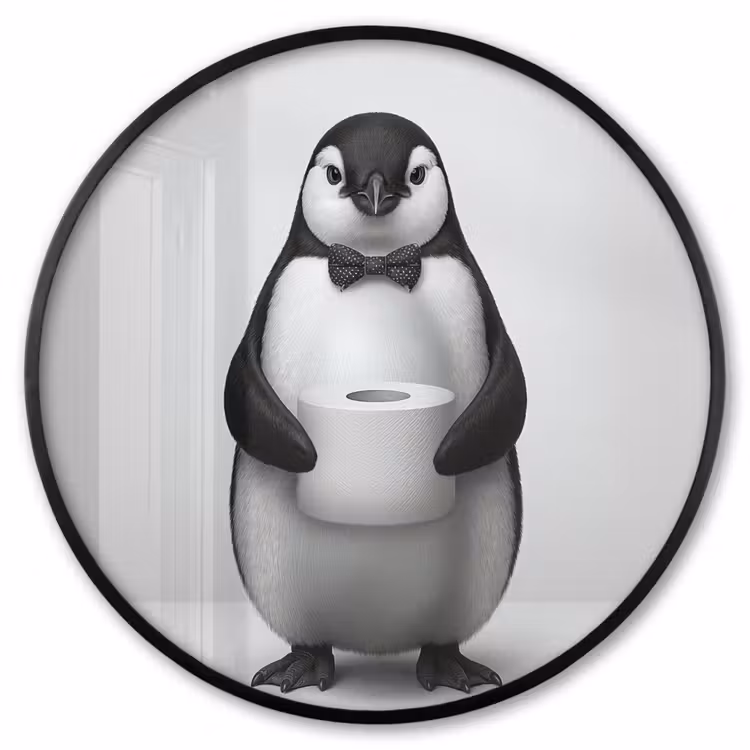 Ronde fotolijst - Pinguïn - WC rol - Wit — 1