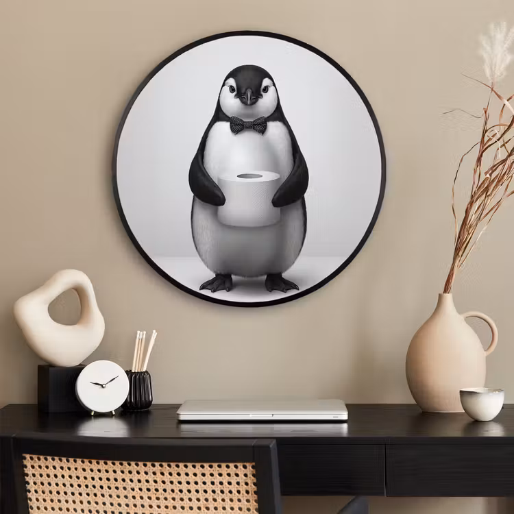 Ronde fotolijst - Pinguïn - WC rol - Wit — 2