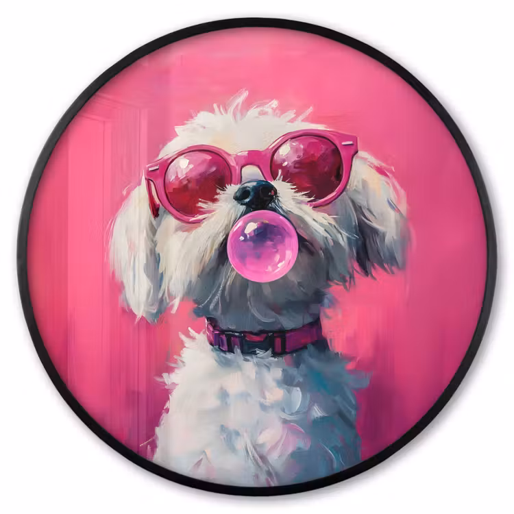 Ronde fotolijst - Pink - Hond - Bubbel — 1