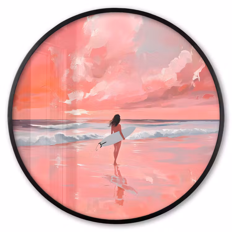 Ronde fotolijst - Roze - Surfen - Zee — 1
